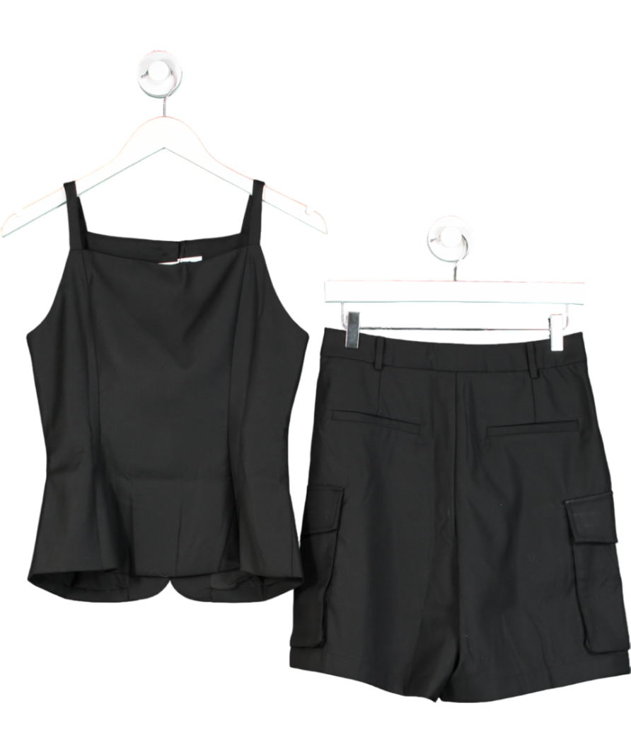 4th & Reckless Black Devon Tailored Longline Cargo Shorts And Square Neck Waistcoat UK 8