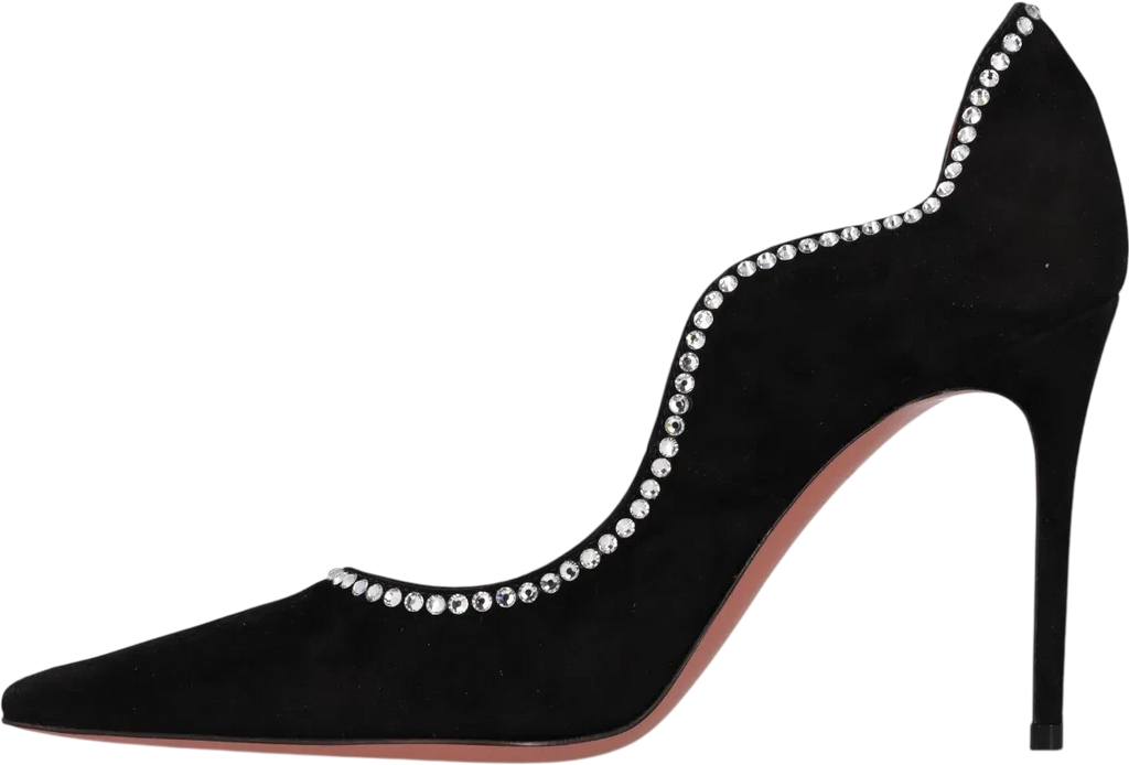 AMINA MUADDI Black Suede Crystal Embellished Romy Pointed-toe Shoes UK 3 EU 36