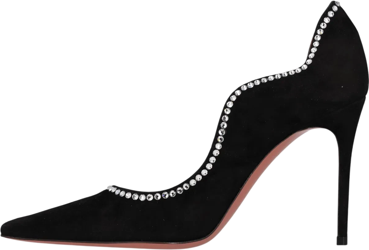 AMINA MUADDI Black Suede Crystal Embellished Romy Pointed-toe Shoes UK 3 EU 36