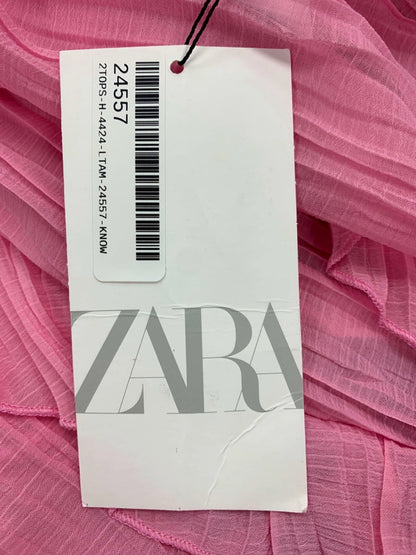 Zara Pink Ruffled One-Shoulder Top UK S