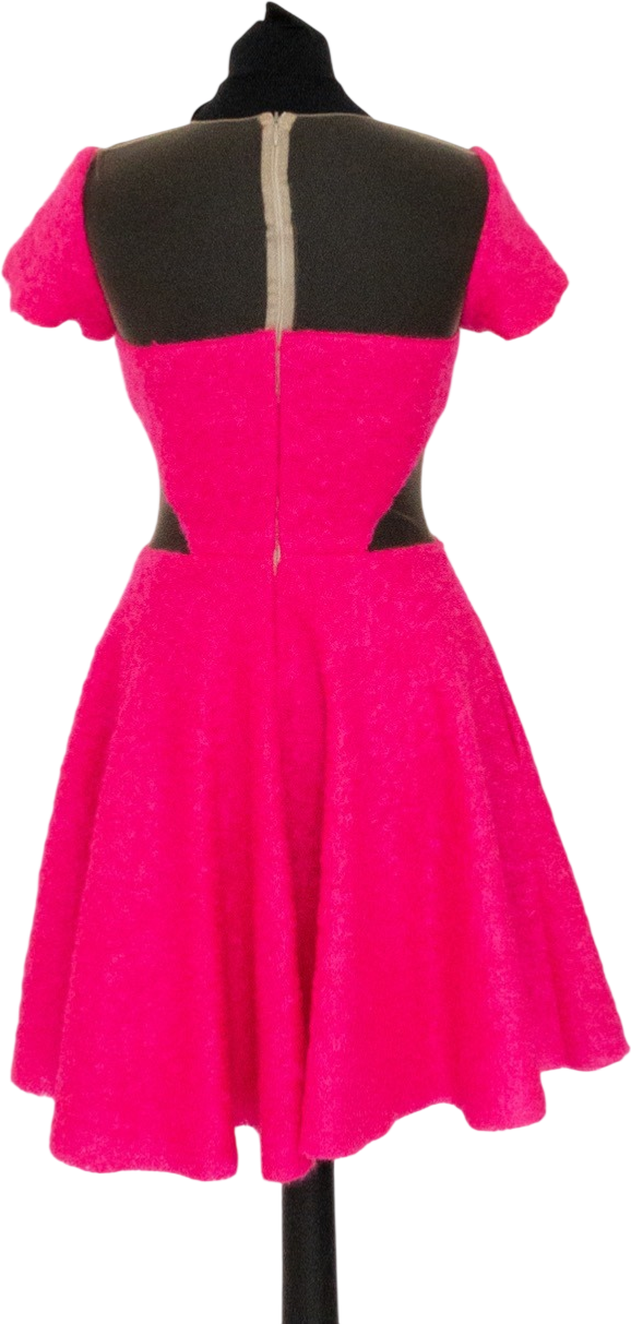 NATALIA KAUT Contmeporary Designer Pink Mohair Cut Out Skater Dress UK 10
