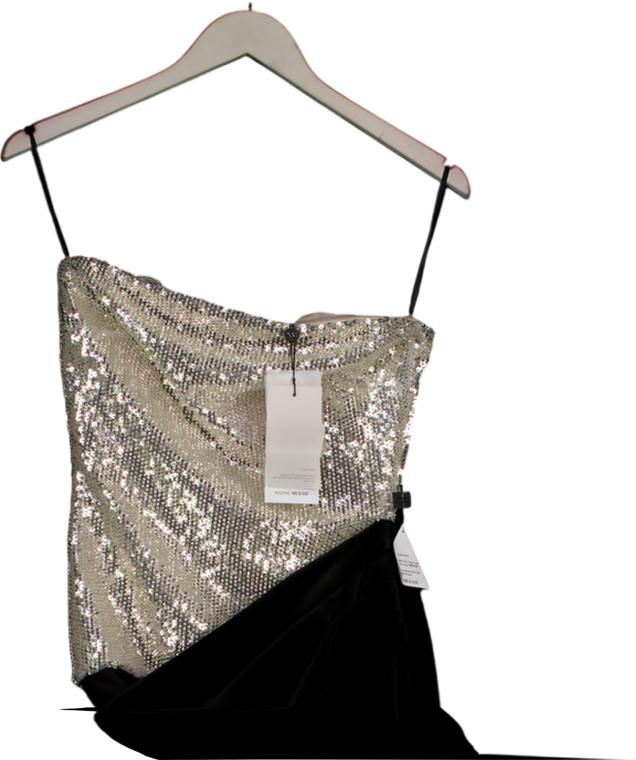 Nadine Merabi Samantha Silver Sequin Bodice And Black Velvet Dress UK 8