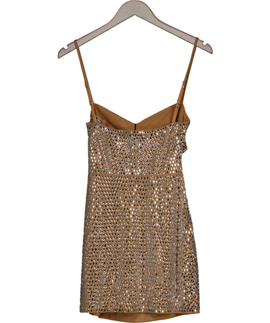 Oh Polly Nude Ayleen Embellished Cut-out Mini Dress In Almond UK 8