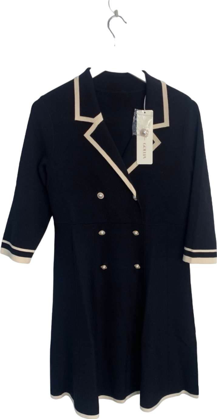 Goelia Black Dress With Contrast Piping UK 14