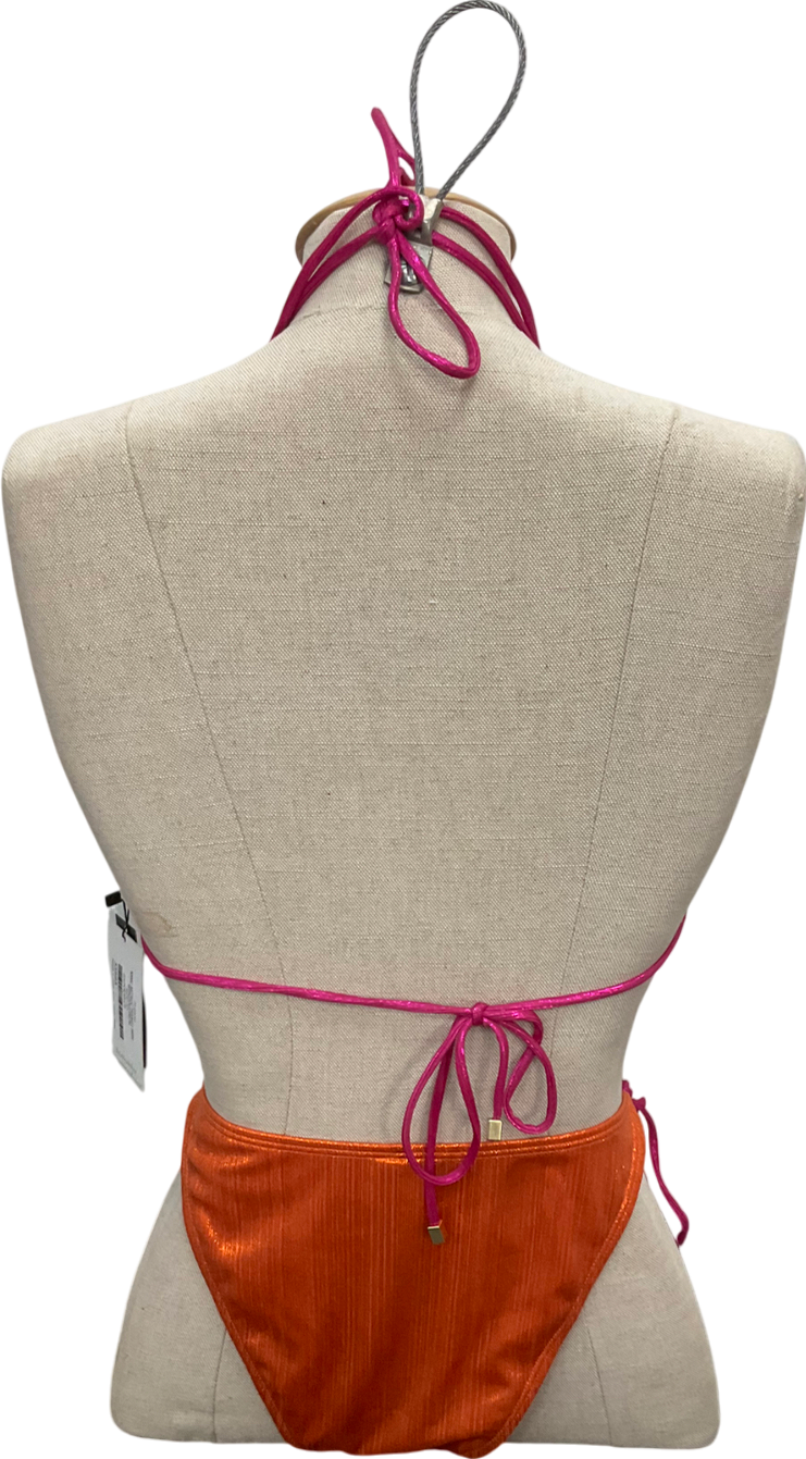 South Beach Orange X Jasmine Green Metallic Triangle Bikini UK 12