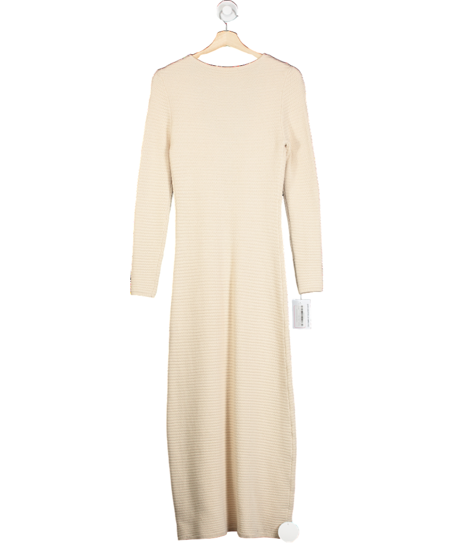 Shona Joy Nude Knit Maxi Dress Low Cut Tie Front UK S