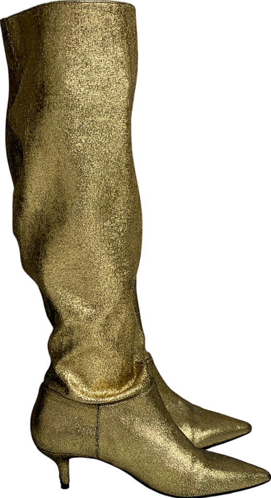 ZARA Metallic Kitten Heel Knee High Boots UK 5 EU 38 👠