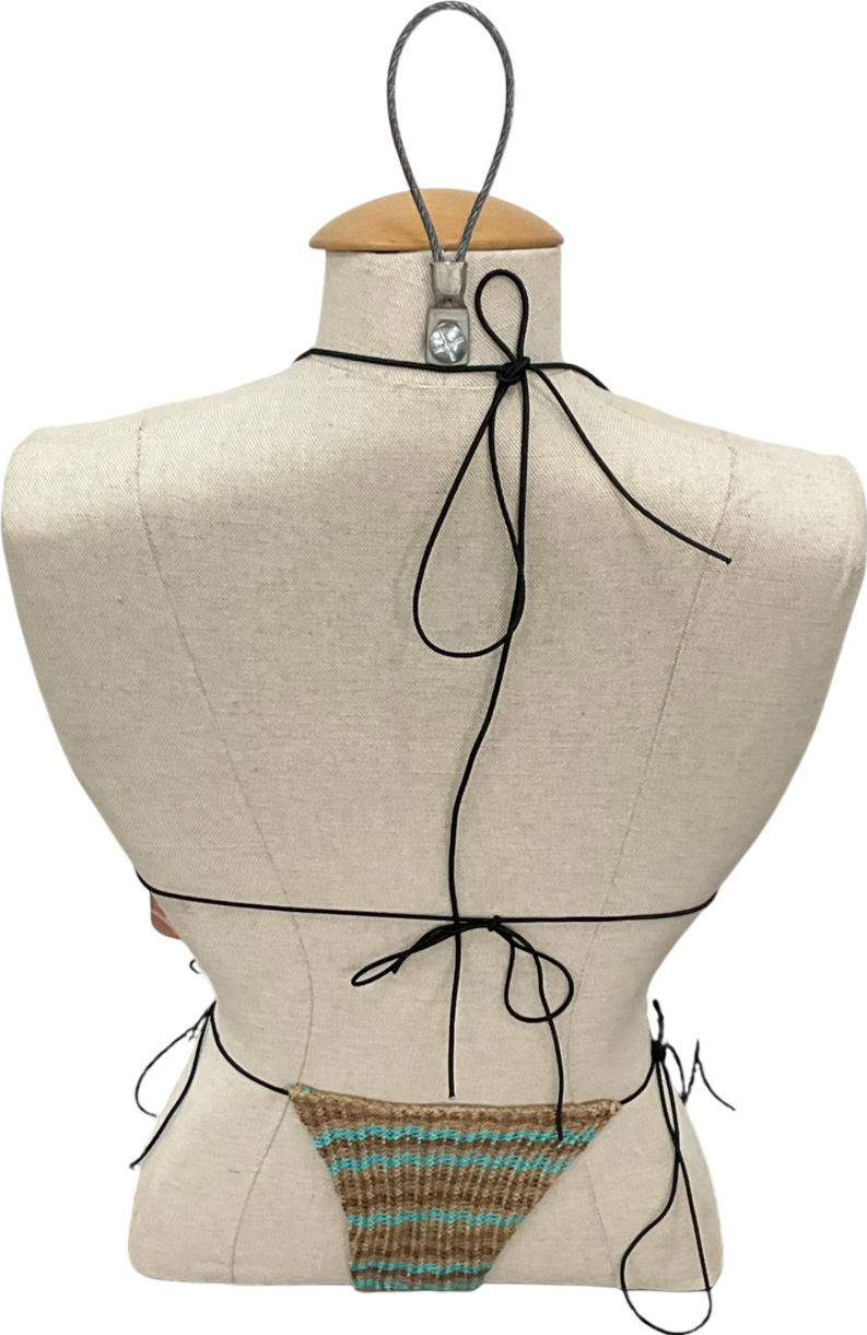 Jaded London Brown Allure Striped Knit Micro Triangle Bikini Top & Allure Striped Knit Micro Bikini Bottoms UK S/M