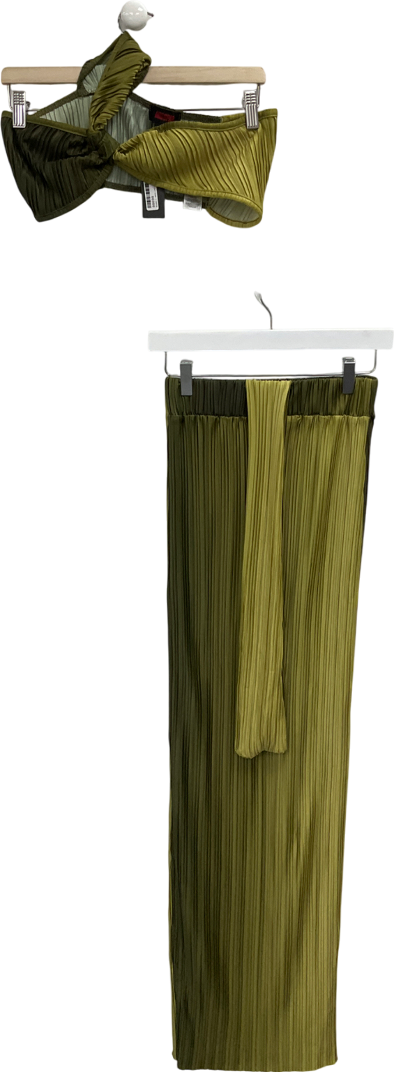 Misspap Green Ombré Plisse Twist Bralet & Drape Maxi Skirt Co Ord UK 6