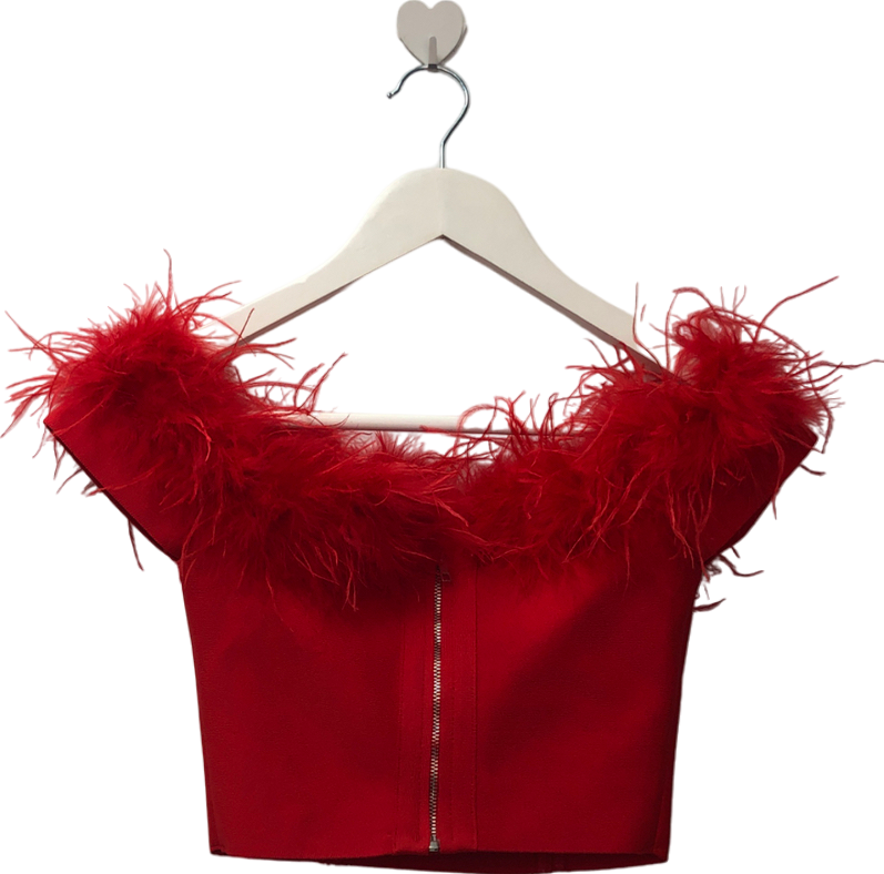 boohoo Red Feather Bandage Corset Top UK 6