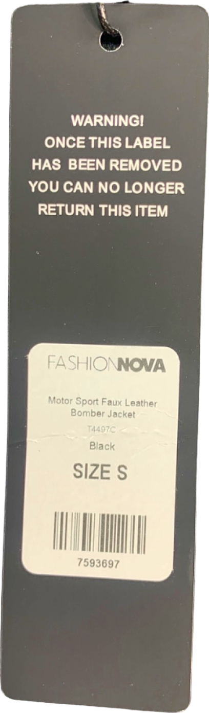 Fashion Nova Black Motor Sport Faux Leather Bomber Jacket S