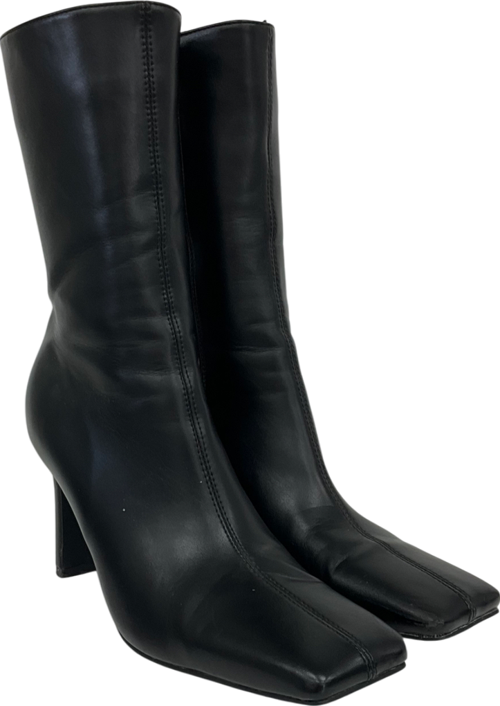 PrettyLittleThing Black Square Toe Boots UK 6 EU 39 👠
