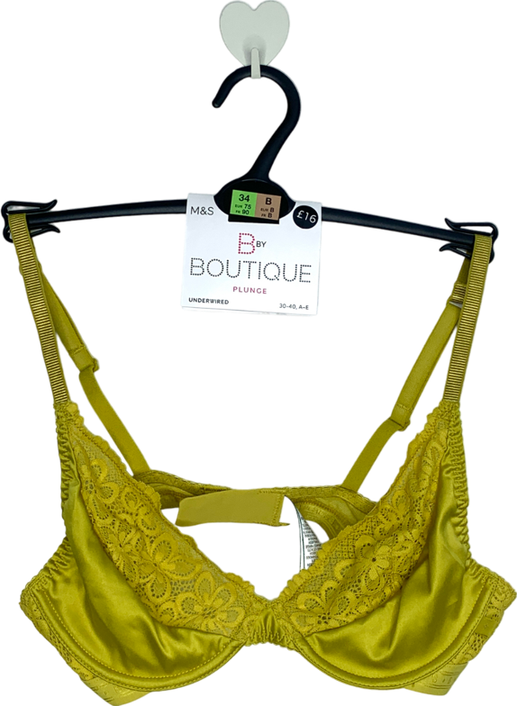 M&S Yellow Half Lace Cup Underwired Plunge Bra UK 34B