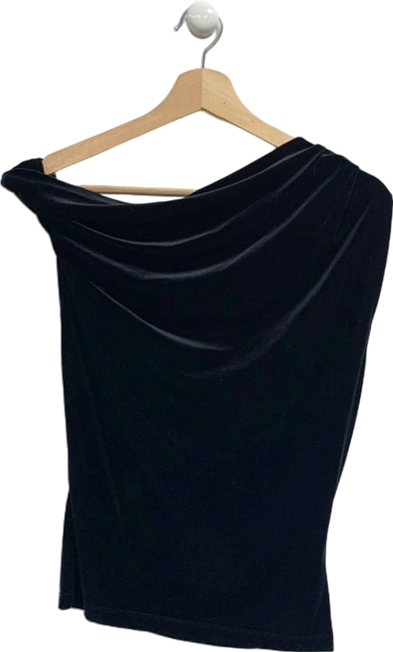 Reiss Black Mia-Drape Detail Velvet Top UK S