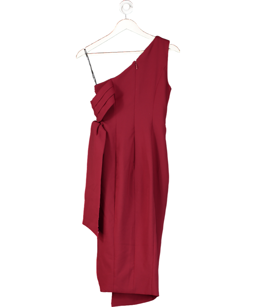 Lavish Alice Red Honey One Shoulder Asymmetric Pleated Bow Midi Dress UK 6
