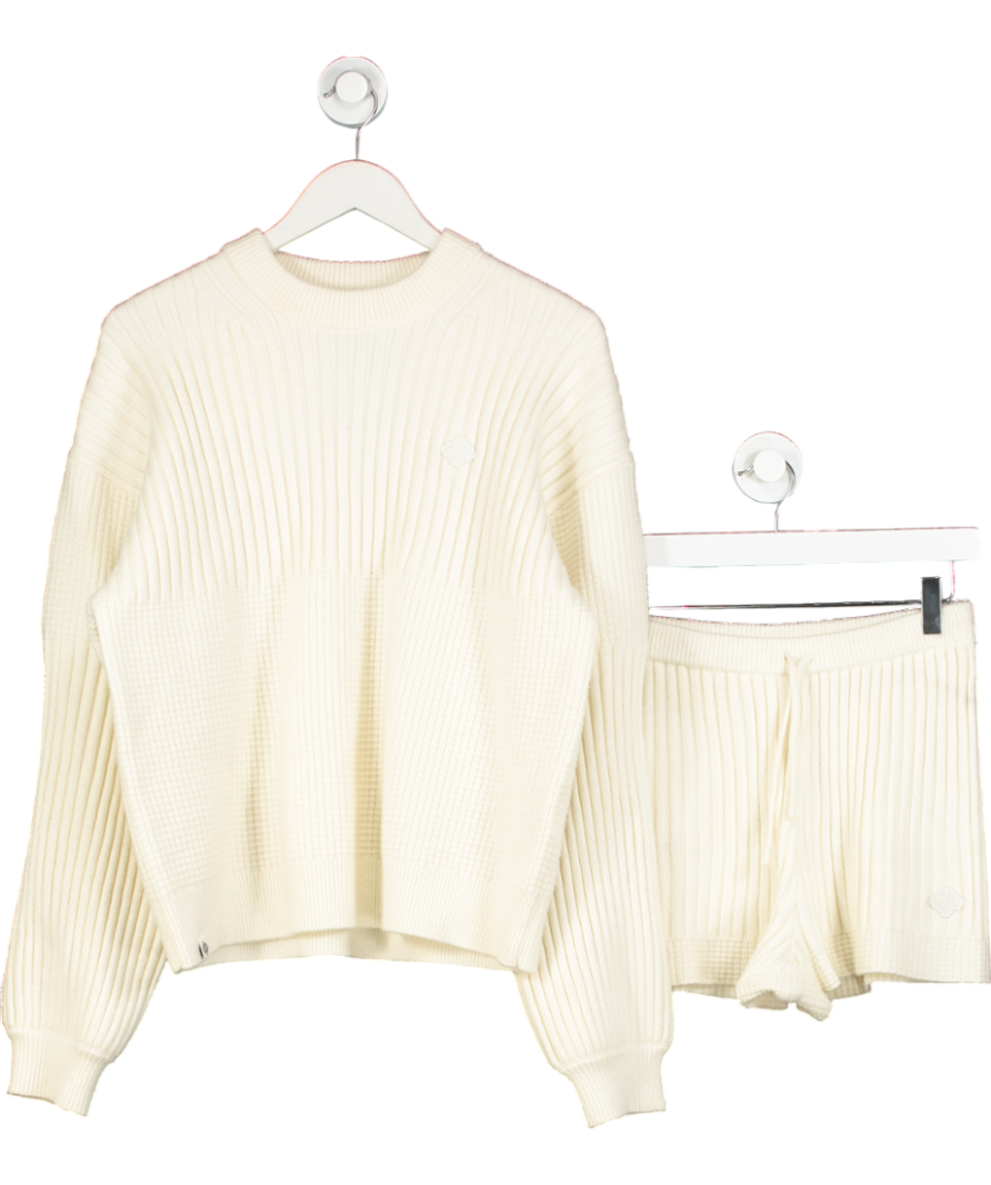The Couture Club Cream Contrast Knit Oversized Sweater And Mini Shorts Set UK 10