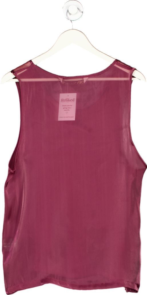 ZARA Burgundy Sleeveless Sheer Top UK M