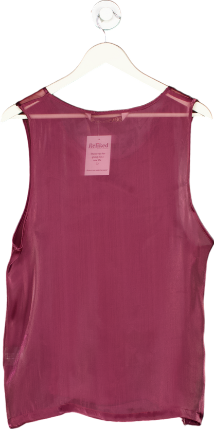 ZARA Burgundy Sleeveless Sheer Top UK M