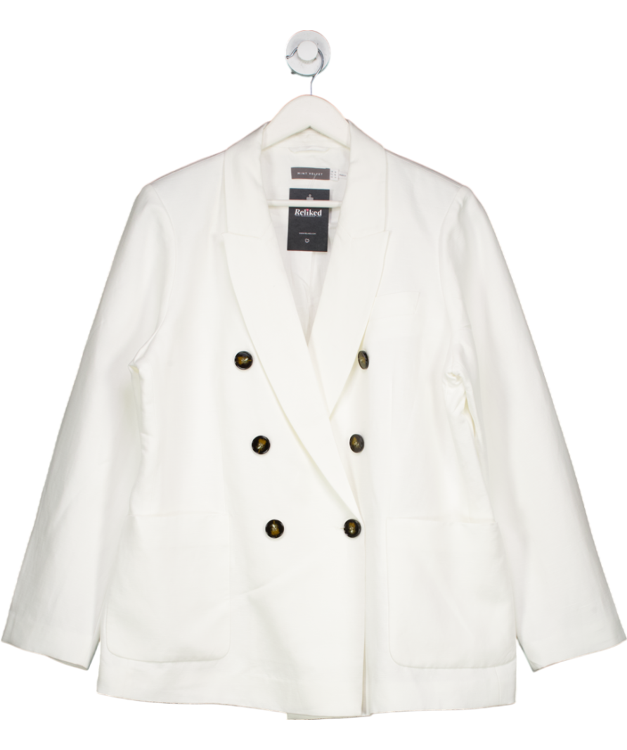 Mint Velvet White Linen Blend Double Breasted Blazer UK 18