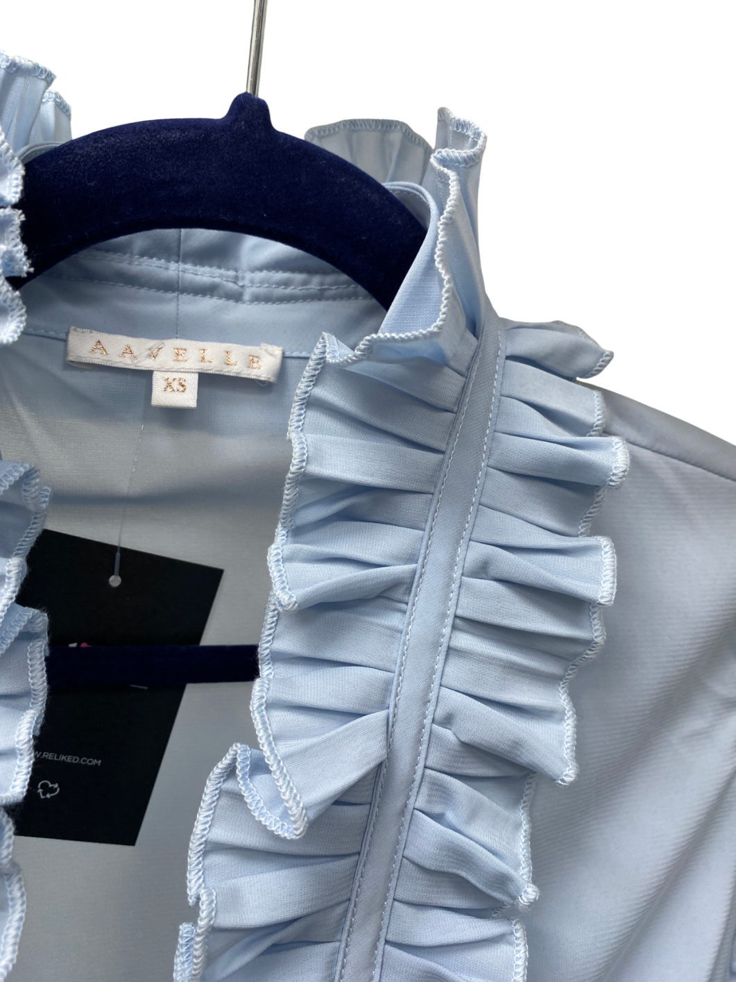 Aavelle Blue Ruffle Shirt UK XS