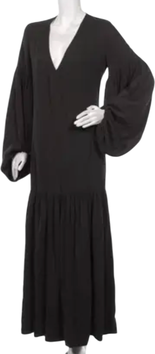 By Malene Birger Black Viscose / Lyocell Frilla Textured Maxi Wrap Dress Fr34 UK 6