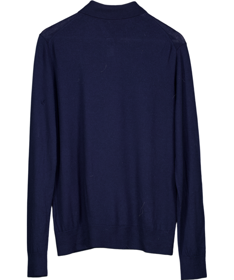 TM LEWIN Blue Slim Fit Long Sleeve Merino Wool Polo UK M