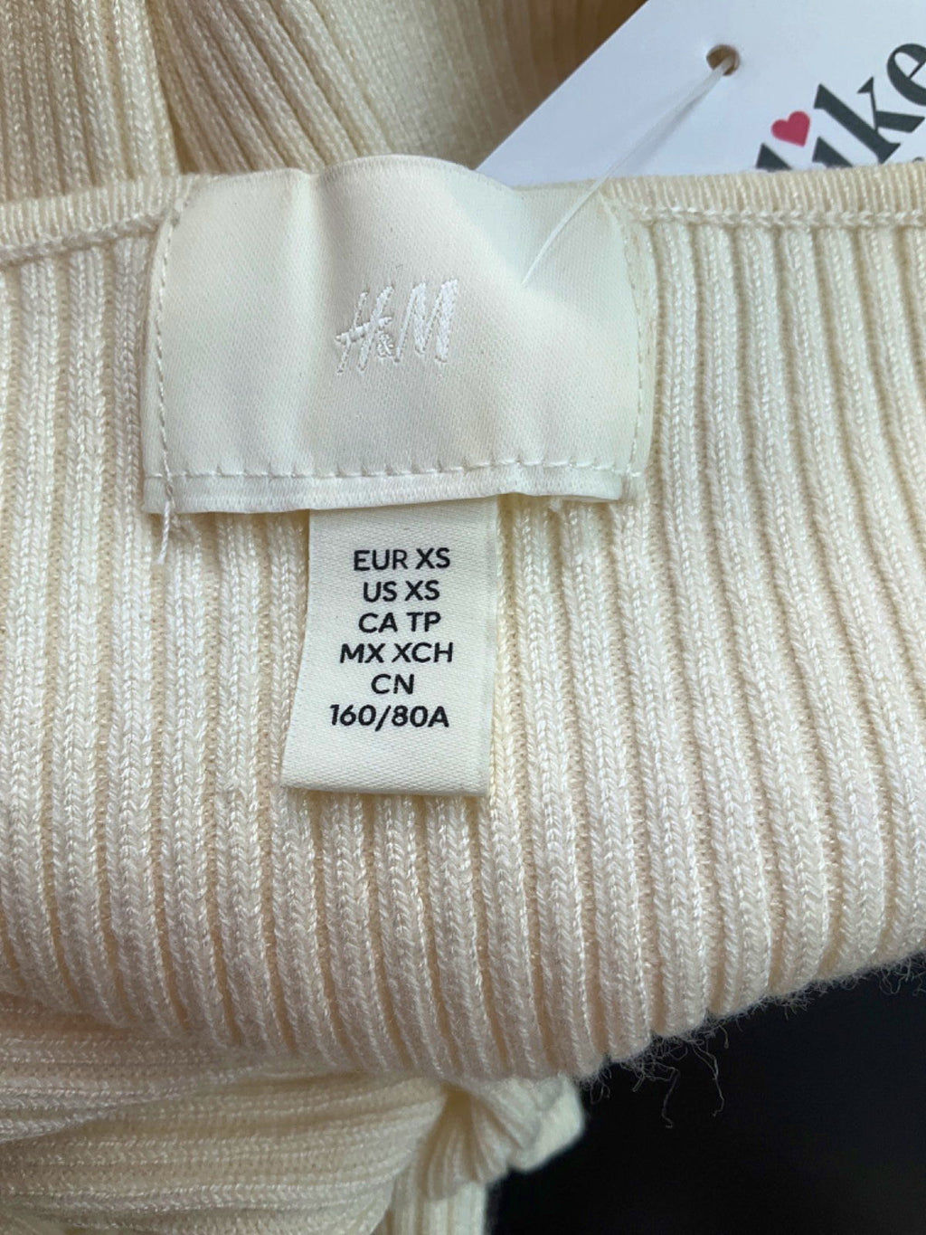 H&M Cream Ribbed Knit Top UK XS