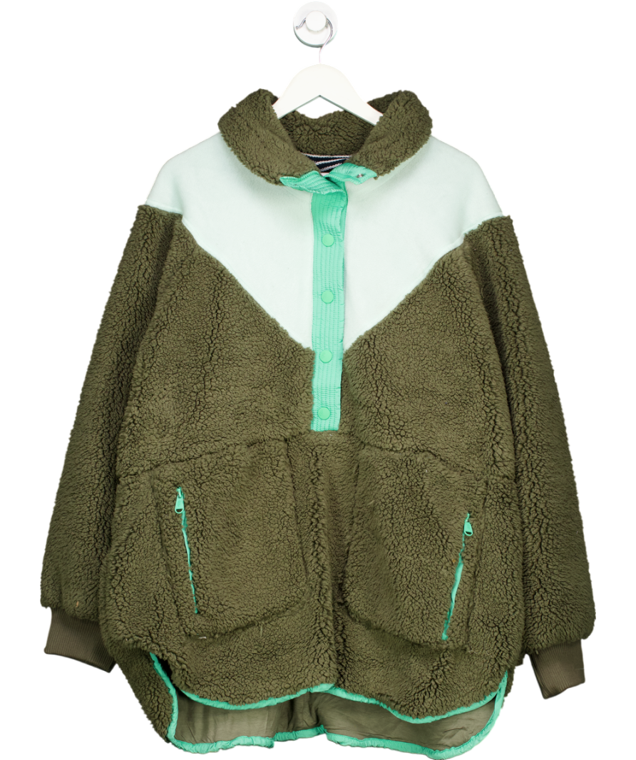 Free People Green Fall To Rise Fleece Quarter Snap Jumper UK L