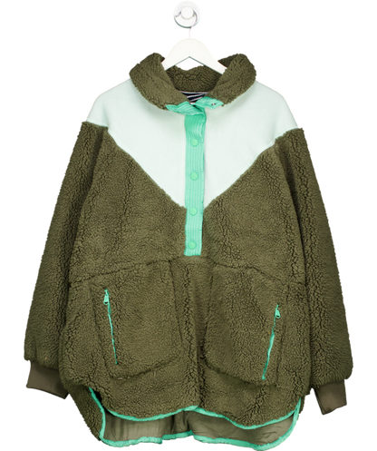 Free People Green Fall To Rise Fleece Quarter Snap Jumper UK L