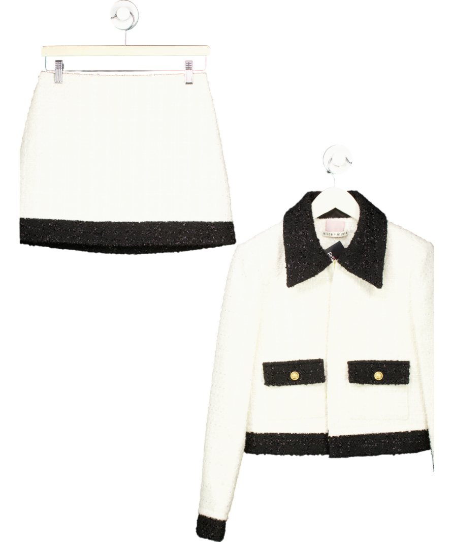 Alice + Olivia Cream Topher Two Tone Tweed Jacket UK S