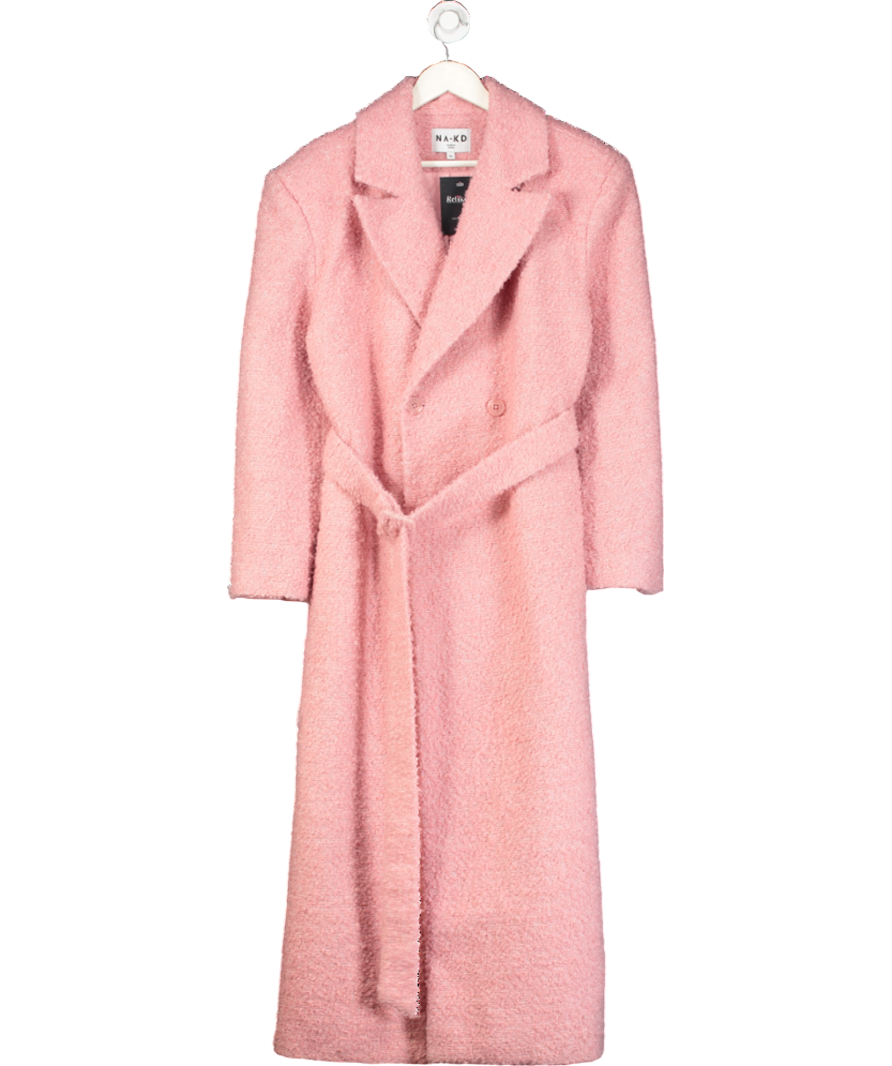 NA-KD Pink Marked Shoulder Belted Coat UK 8