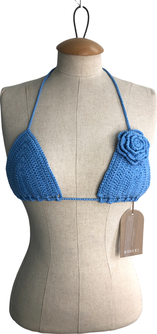 Meshki Blue Verali Rose Crochet Bikini Top UK 8