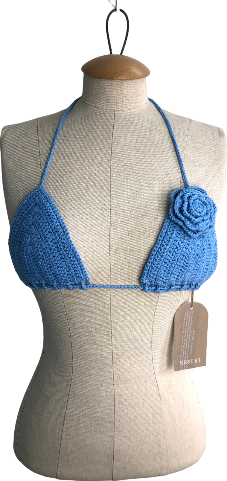 Meshki Blue Verali Rose Crochet Bikini Top UK 8