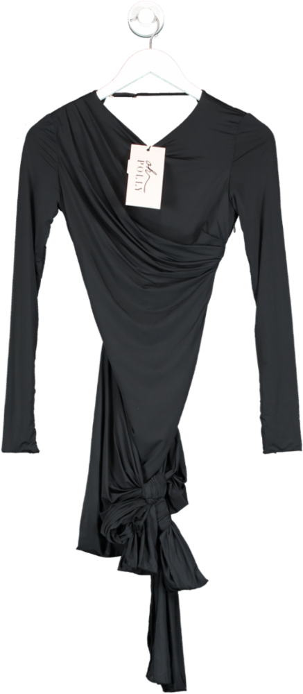 Oh Polly Circe Long Sleeve Draped Mini Dress In Black UK 8