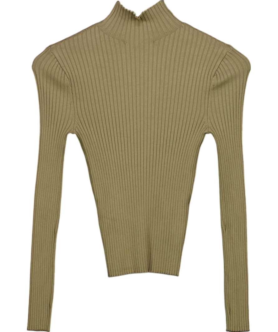 ZARA Green Long Sleeved Rib Knit Turtleneck Jumper UK S