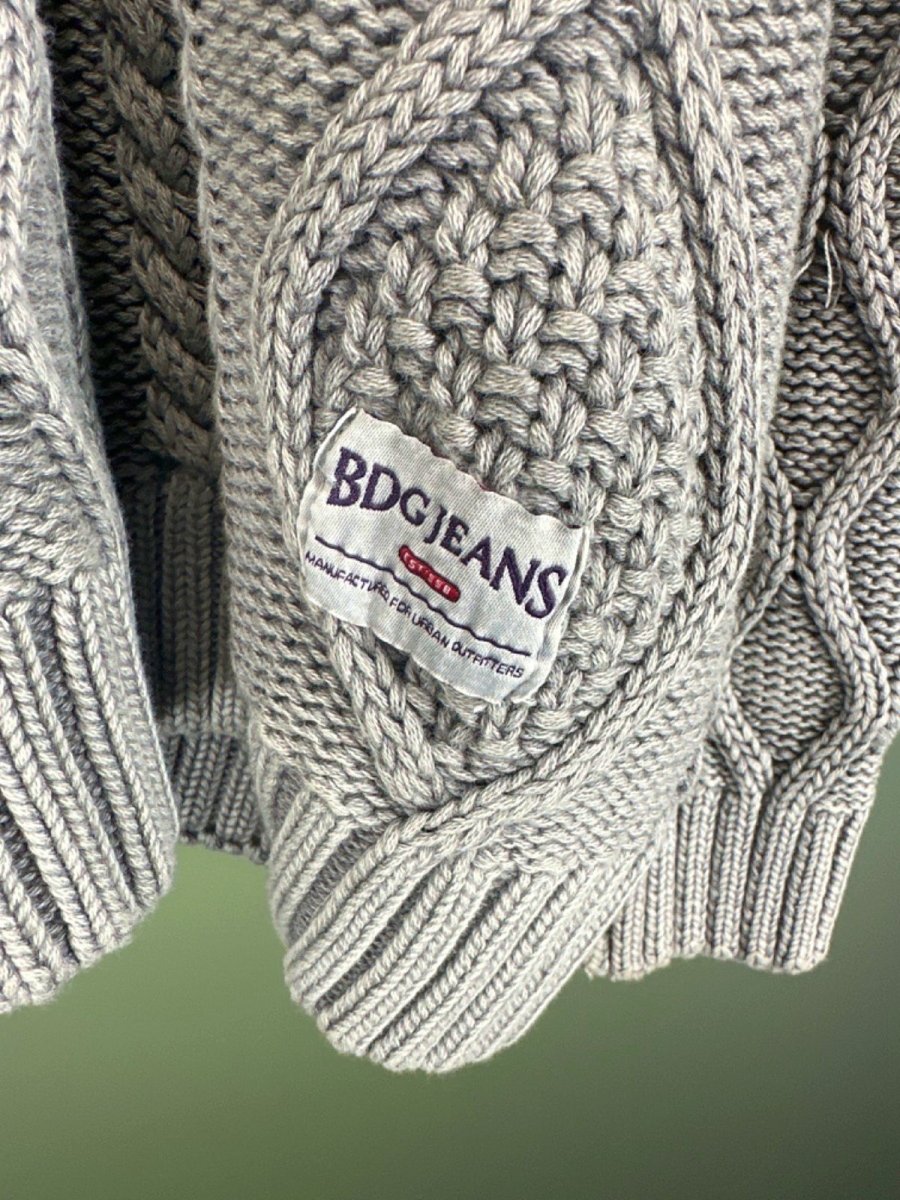 Urban Outfitters BDG Jeans Grey Knitted cable knit Crewneck Jumper UK M - Reliked