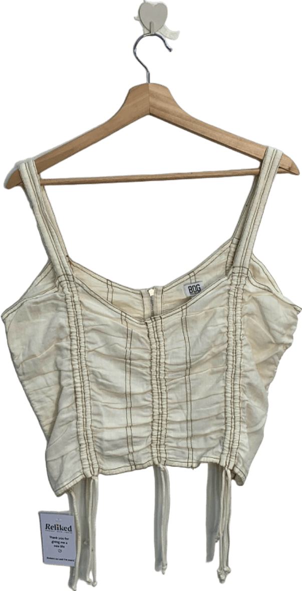 Urban Outfitters BDG Off - White Ruched Crop Top UK L - Reliked