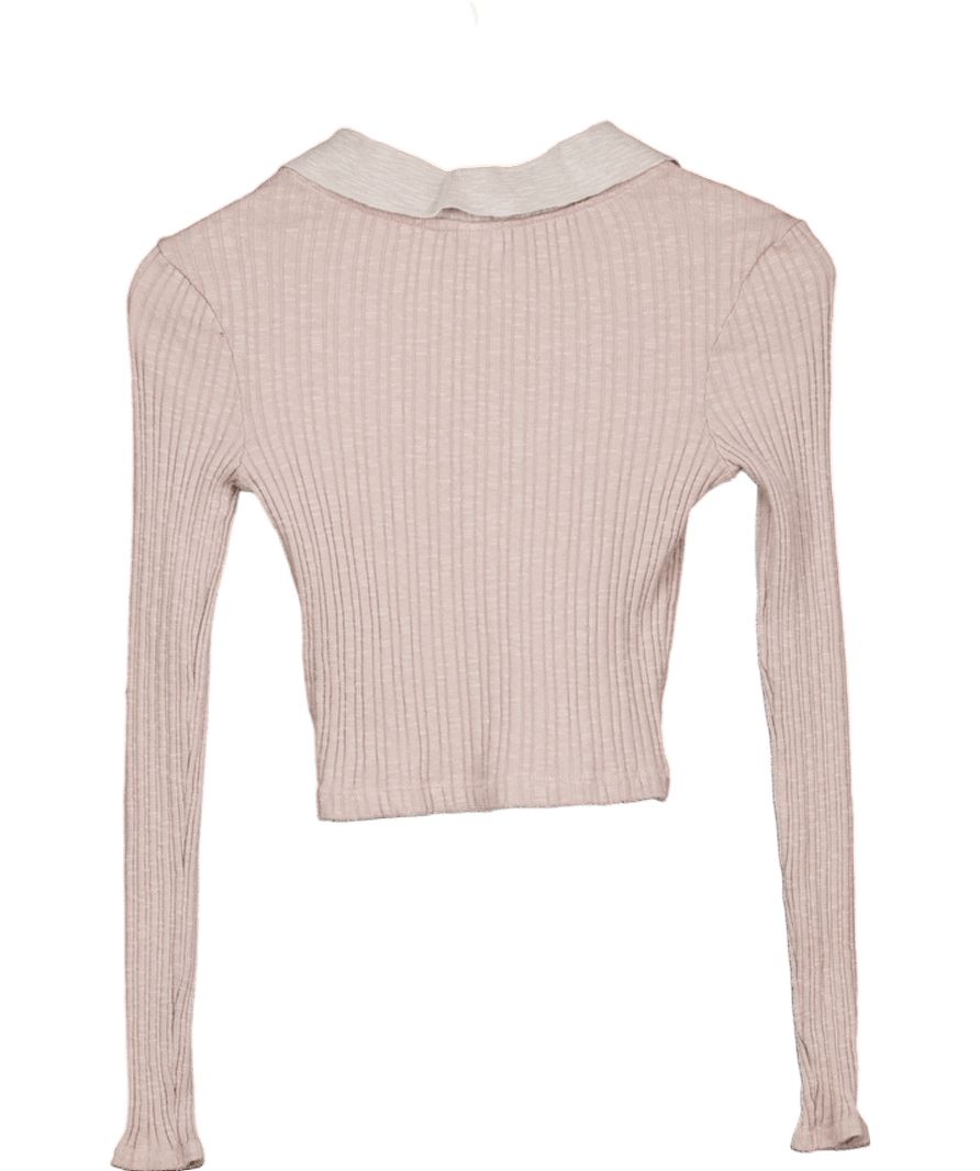 Urban Outfitters Beige Ribbed Long Sleeve Polo Top UK XS - Reliked