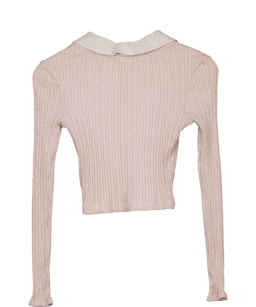 Urban Outfitters Beige Ribbed Long Sleeve Polo Top UK XS - Reliked