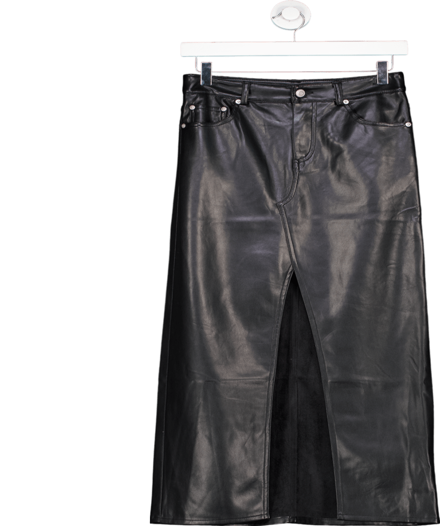 Urban Outfitters Black Split Front Faux Leather Maxi Skirt UK XS - Reliked