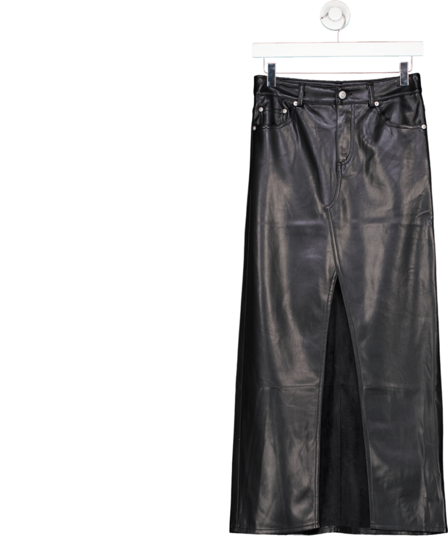 Urban Outfitters Black Split Front Faux Leather Maxi Skirt UK XS - Reliked