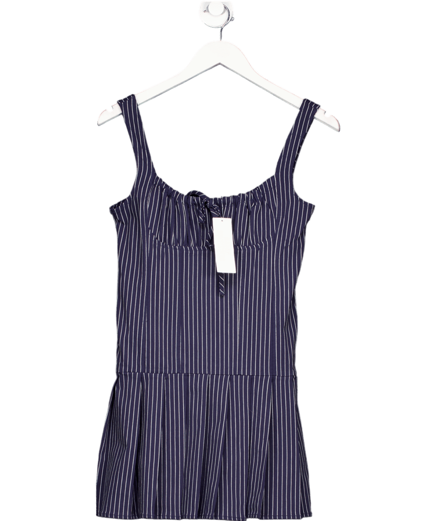 Urban Outfitters Blue Navy Pinstriped Pleat Skirt Mini Dress UK M - Reliked