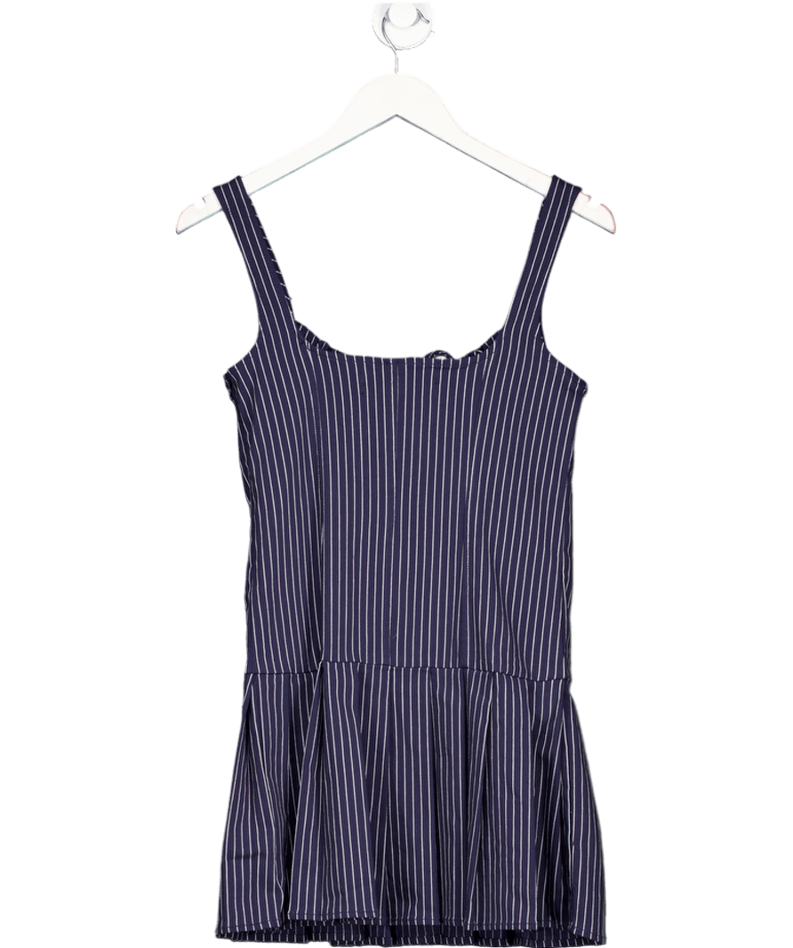 Urban Outfitters Blue Navy Pinstriped Pleat Skirt Mini Dress UK M - Reliked