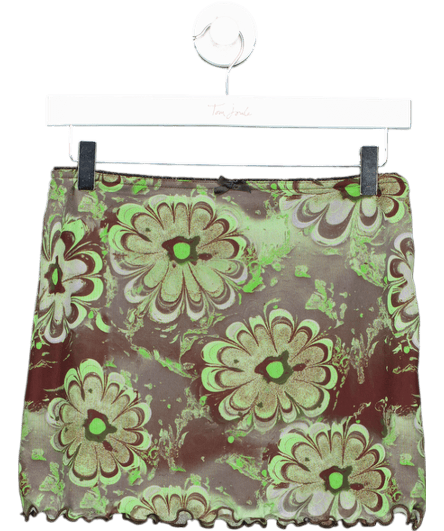 Urban Outfitters Green Mesh Floral Print Mini Skirt UK S - Reliked