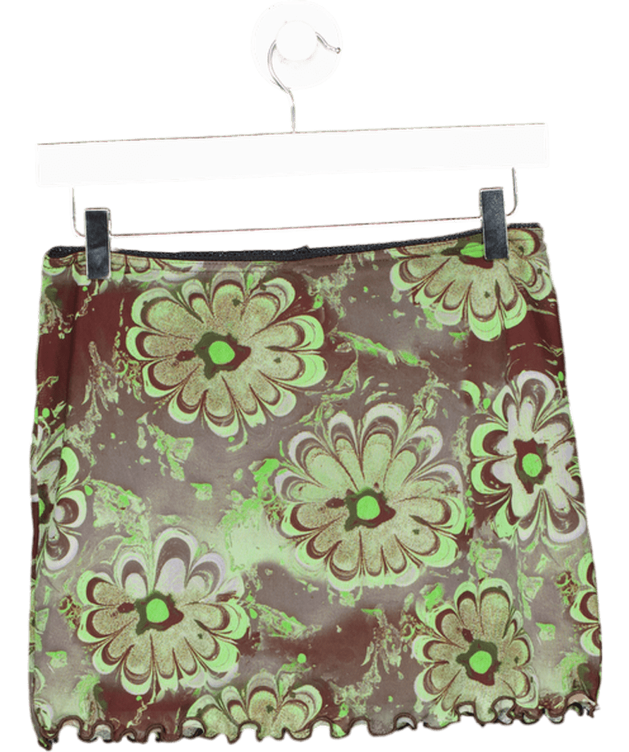 Urban Outfitters Green Mesh Floral Print Mini Skirt UK S - Reliked