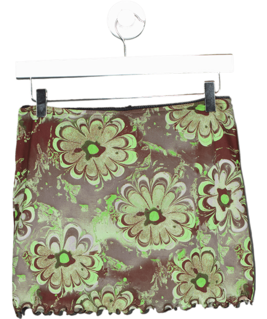 Urban Outfitters Green Mesh Floral Print Mini Skirt UK S - Reliked