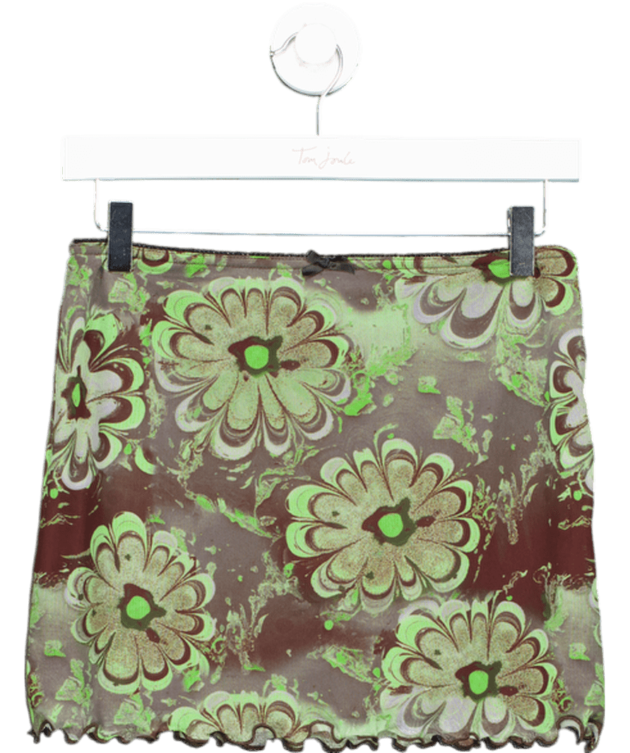 Urban Outfitters Green Mesh Floral Print Mini Skirt UK S - Reliked