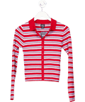 Urban Outfitters Red Striped Ribbed Fitted Polo Shirt UK M - Reliked