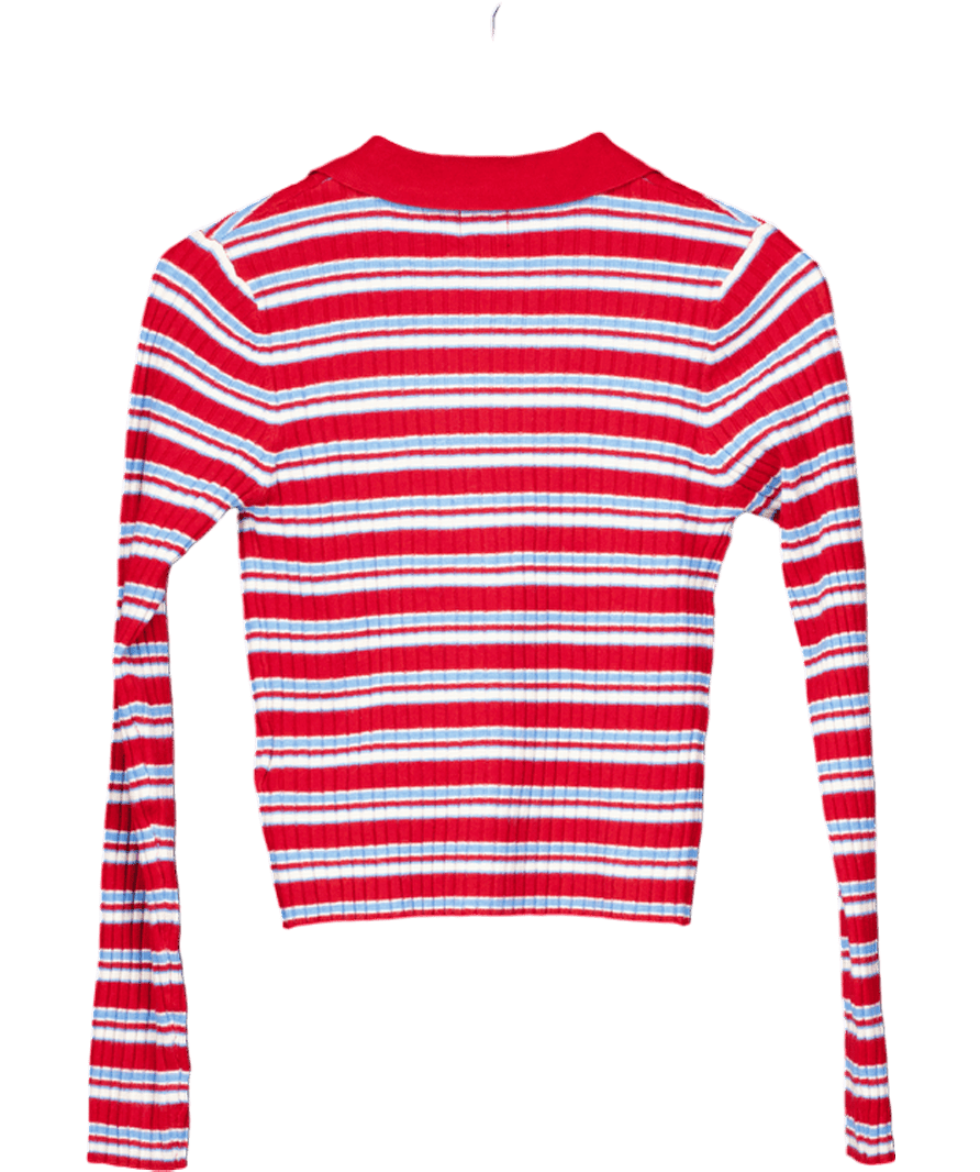 Urban Outfitters Red Striped Ribbed Fitted Polo Shirt UK M - Reliked