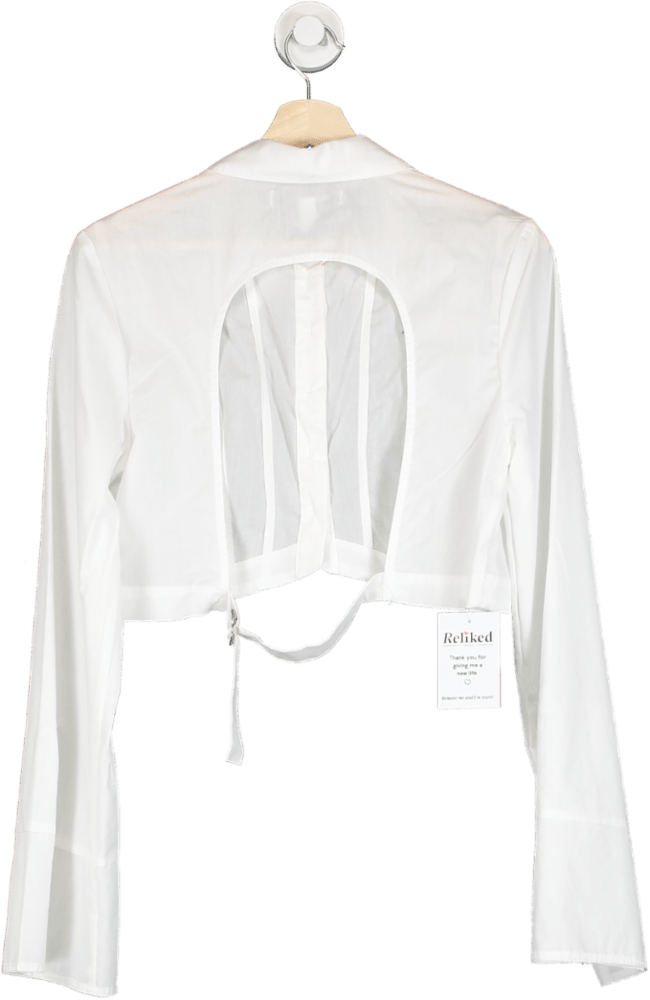 Urban Outfitters White Cropped OPEN BACK Button - Up Shirt UK L - Reliked
